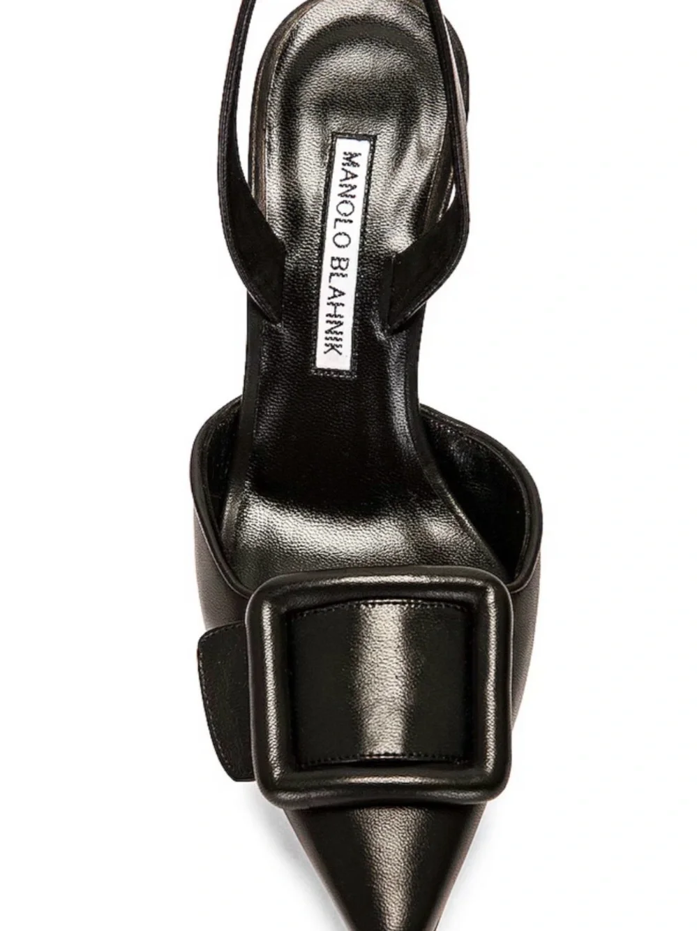 Manolo Blahnik Black Leather Maysli Nappa 70 Slingback